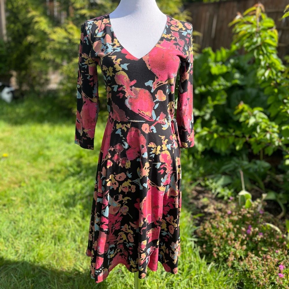 Peruvian Connection Pink Floral Midi Dress Pima Cotton Modal Size Xs Summer